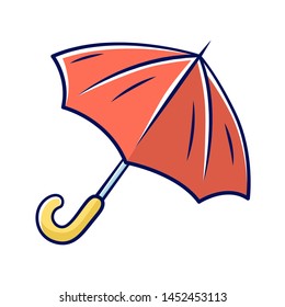 Opened umbrella color icon. Bad, rainy, stormy weather water protection. Fashionable travel accessory. Carryon sunshade, parasol. Convenient travelling, trip equipment.  Isolated vector illustration