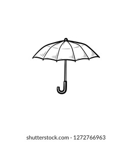 Opened umbrella hand drawn outline doodle icon. Rain protection accessory, rainy weathersafety concept. Vector sketch illustration for print, web, mobile and infographics on white background.