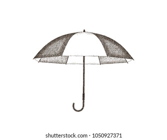 Opened umbrella isolated on white background. Vector illustration. Pointillism style.