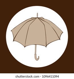 Opened umbrella isolated on white background. Umbrella icon in flat cartoon style for web site design,logo, app, UI. Autumn vector illustration. Beige and brown colors.