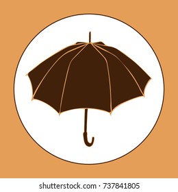 Opened umbrella isolated on white background. Umbrella icon in flat cartoon style for web site design,logo, app, UI. Autumn vector illustration. Orange and brown colors.