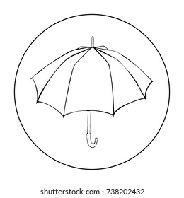 Opened umbrella isolated on white background. Umbrella icon in flat cartoon style for web site design,logo, app, UI. Autumn vector illustration. Black and white colors.