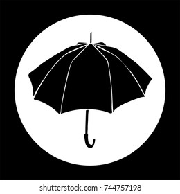 Opened umbrella isolated on white background. Umbrella icon in flat cartoon style for web site design, logo, app, UI. Autumn vector illustration. Black and white colors. EPS.