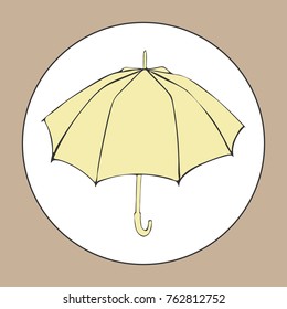 Opened umbrella isolated on white background. Umbrella icon in flat cartoon style for web site design,logo, app, UI. Autumn vector illustration. Beige and yellow colors.