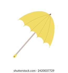 Opened umbrella isolated. Protect yellow tool for rainy weather. Autumn season tool on white background. Vector flat illustration.