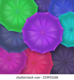 Opened umbrellas top view, closeup. Vector illustration.