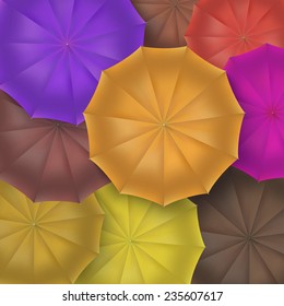 Opened umbrellas top view, closeup. Vector illustration.