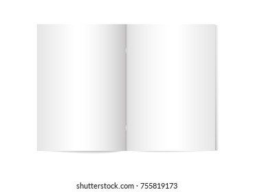 Opened vertical magazine with metallic silver clamp , brochure or notebook template on white background. 3d illustration for your design. Vector mock up 