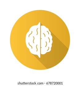 Opened walnut flat design long shadow glyph icon. Hazelnut. Vector silhouette illustration