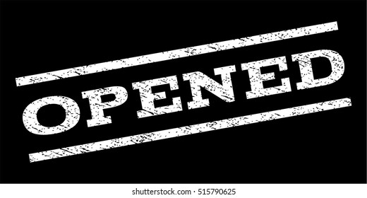 Opened watermark stamp. Text tag between parallel lines with grunge design style. Rubber seal stamp with dirty texture. Vector white color ink imprint on a black background.