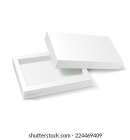 Opened White Cardboard Package Box. Gift Candy. On White Background Isolated. Ready For Your Design. Product Packing Vector EPS10 