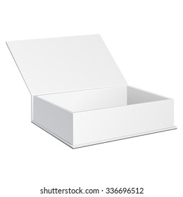 Opened White Cardboard Package Box. Gift Candy. On White Background Isolated. Mock Up Template Ready For Your Design. Product Packing Vector EPS10