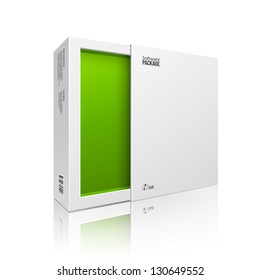 Opened White Modern Software Package Box Green Inside For DVD, CD Disk Or Other Your Product EPS10