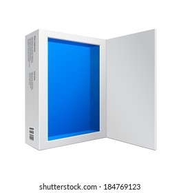 Opened White Modern Software Package Box Blue Inside For DVD, CD Disk Or Other Your Product EPS10 