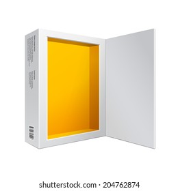 Opened White Modern Software Package Box Orange Yellow Inside For DVD, CD Disk Or Other Your Product EPS10 