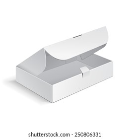 Opened White Product Cardboard, Carton Package Box. Illustration Isolated On White Background. Mock Up Template Ready For Your Design. Vector EPS10