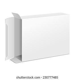 Opened White Product Cardboard Package Box. Illustration Isolated On White Background. Ready For Your Design. Vector EPS10