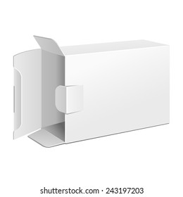 Opened White Product Cardboard Package Box.  Illustration Isolated On White Background. Mock Up Template Ready For Your Design. Vector EPS10