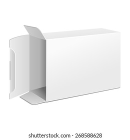 Opened White Product Cardboard Package Box. Illustration Isolated On White Background. Mock Up Template Ready For Your Design. Vector EPS10