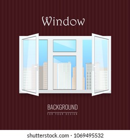 Opened white window with transparent glasses.