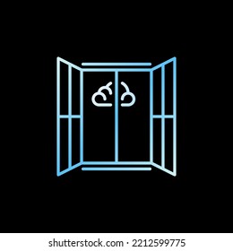 Opened Window with Cloud vector concept blue modern icon in thin line style on dark background