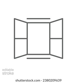 Opened window icon. Simple outline style. Open window, frame, room, house, home interior concept. Thin line symbol. Vector illustration isolated. Editable stroke.