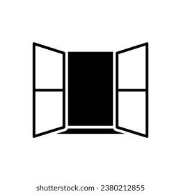 Opened window icon. Simple solid style. Open window, frame, room, house, home interior concept. Silhouette, glyph symbol. Vector illustration isolated.