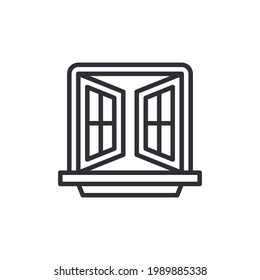 Opened window icon. Vector creative symbol in linear style. Window icon vector isolated on white background, Window sign. icon vector from furniture collection. Thin line window outline icon.