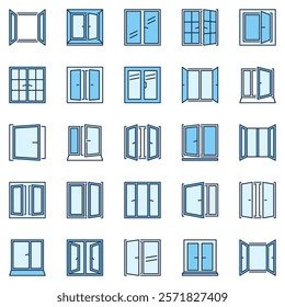 Opened Windows blue icons collecton. Home Window vector creative signs