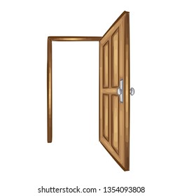 Opened Wooden Door. Vector Illustration. Architecture Drawing