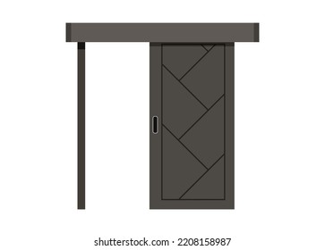 Opened wooden sliding door. Simple flat illustration.