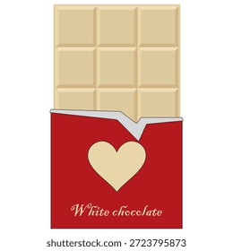 Barra de chocolate envuelta abierta aislada sobre fondo blanco. chocolate blanco. Diseño de embalaje de chocolate. Vector