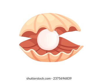 Opened yellow clam with pearl inside seashell vector illustration isolated on white background