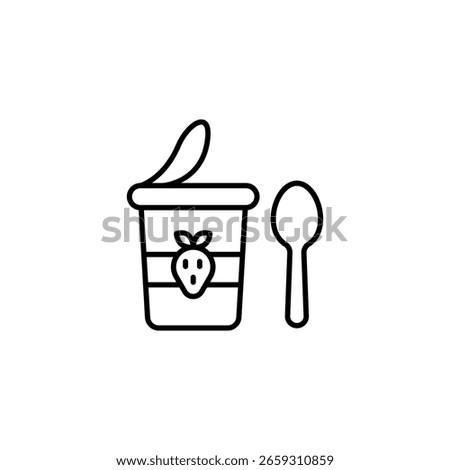 Opened Yogurt Container With Strawberry Symbol And Small Spoon Icon