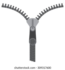 Opened zip on white background