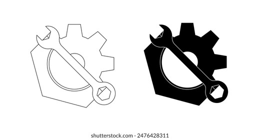 Open-end wrench. Nut. Gear. The wrench is a spanner. Illustration.