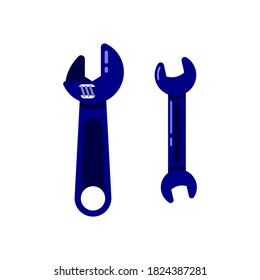 Open-ended and adjustable wrench in flat design. Tools on an isolated white background. Vector stock illustration