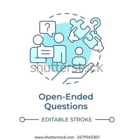 Open-ended questions soft blue concept icon. Conversation, dialogue. Social communication. Round shape line illustration. Abstract idea. Graphic design. Easy to use in booklet, blog post