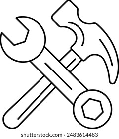 open-ended and ring ends Spanner crossed with Hammer outline concept, Handyman or Repairman Logotype vector icon design, Labor Day Symbol, 1st of May Sign, International Worker stock illustration