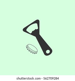 Opener for beer icon flat. Grey vector symbol on green background