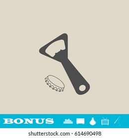 Opener for beer icon flat. Grey pictogram on light background. Vector illustration symbol and bonus button real estate, ottoman, vase, tv, fishing rod