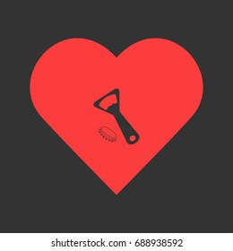 Opener for beer icon flat. Simple pictogram on heart background. Vector illustration symbol