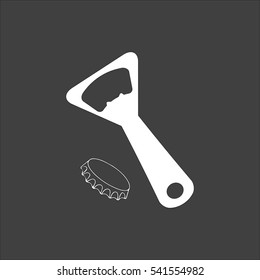 Opener for beer icon flat. Vector white illustration isolated on black background. Flat symbol