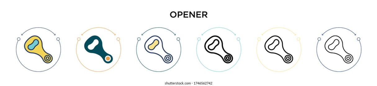 Opener icon in filled, thin line, outline and stroke style. Vector illustration of two colored and black opener vector icons designs can be used for mobile, ui, web