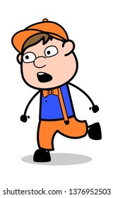 Open-Eyed Face - Retro Cartoon Carpenter Worker Vector Illustration﻿