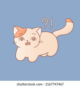 Open-eyed, shocked cat vector illustration, emotional wondering cat