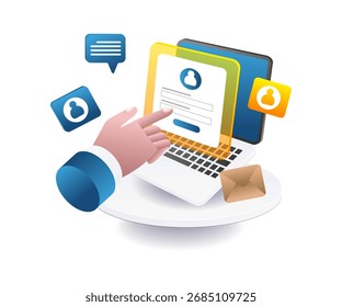 opening an account on a computer illustration