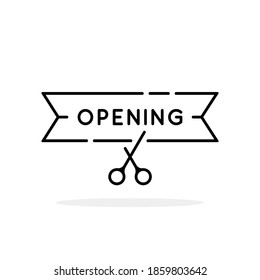 opening banner with linear scissors. simple lineart style trend modern logotype graphic art design element isolated on white. concept of new business or infrastructure facility launch solemn ceremony