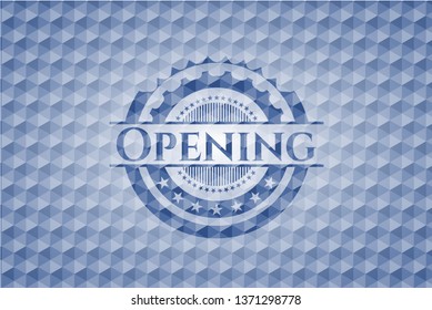 Opening blue badge with geometric background.
