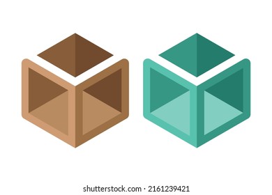 Abrir plantilla de símbolo del icono del vector del logotipo de caja de cubo. Logotipo de cubo abierto. Logotipo de cubo. Logotipo cúbico